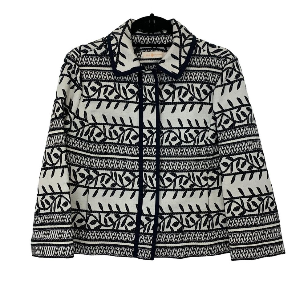 Tory Burch Black and White Patterned Blazer